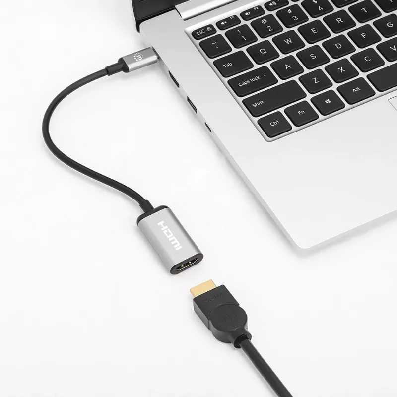 Manhattan USB-C to HDMI kaabel, 4K@60Hz, 5 Gbps (USB 3.2 Gen1 aka USB 3.0), 15 cm, must, isane-emane, kolme aasta garantii