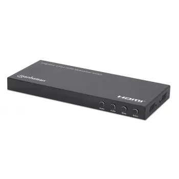 Manhattan 4K 4-pordiline HDMI-multivaaturi lüliti, lüliti nelja sisendiga ühel kuval, 4k@30Hz, mitu vaatamisvalikut, sh pilt-pildis ja kahe-/neljaekraaniline, nupp- või kaugjuhtimine, 3,5 mm ja Toslink heli, must, 3-aastane garantii