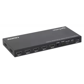 Manhattan 4K 4-pordiline HDMI-multivaaturi lüliti, lüliti nelja sisendiga ühel kuval, 4k@30Hz, mitu vaatamisvalikut, sh pilt-pildis ja kahe-/neljaekraaniline, nupp- või kaugjuhtimine, 3,5 mm ja Toslink heli, must, 3-aastane garantii