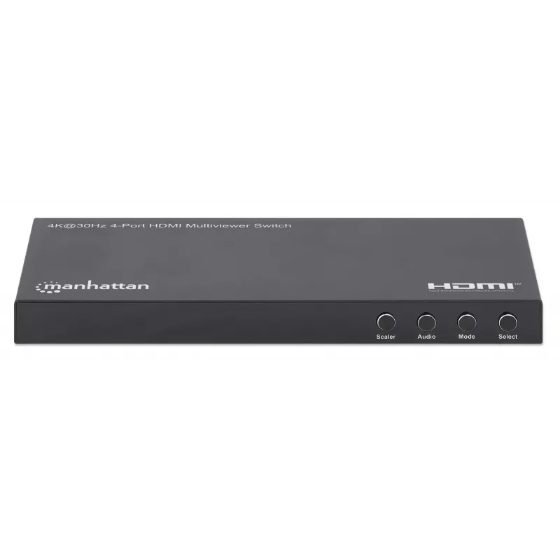 Manhattan 4K 4-pordiline HDMI-multivaaturi lüliti, lüliti nelja sisendiga ühel kuval, 4k@30Hz, mitu vaatamisvalikut, sh pilt-pildis ja kahe-/neljaekraaniline, nupp- või kaugjuhtimine, 3,5 mm ja Toslink heli, must, 3-aastane garantii