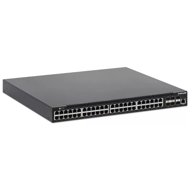 Intellinet 54-pordine L3 täielikult hallatav PoE+ lüliti 48 gigabitise Etherneti pordi ja 6 SFP+ üleslingiga