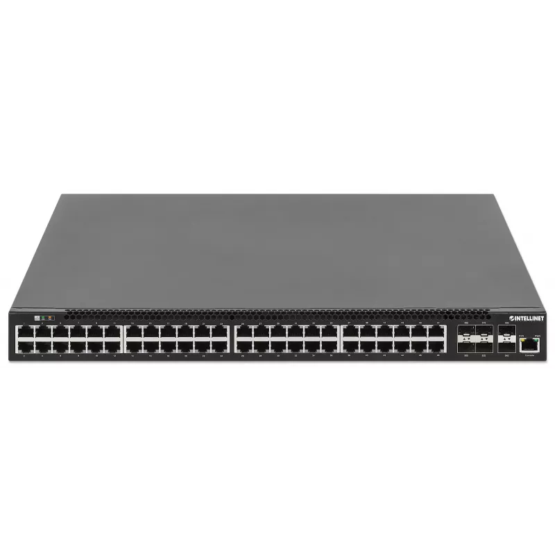Intellinet 54-pordine L3 täielikult hallatav PoE+ lüliti 48 gigabitise Etherneti pordi ja 6 SFP+ üleslingiga