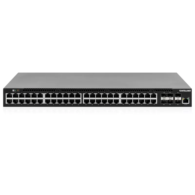 Intellinet 54-pordine L3 täielikult hallatav PoE+ lüliti 48 gigabitise Etherneti pordi ja 6 SFP+ üleslingiga