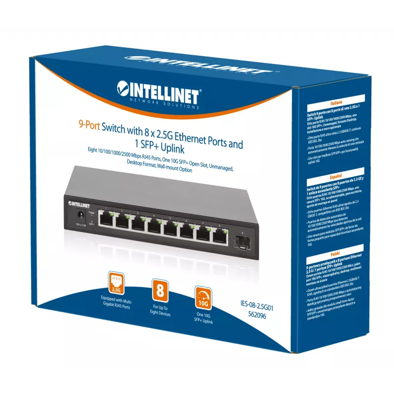 Intellinet 9 pordiga kommutaator 8 x 2,5G Ethernet-pordi ja 1 SFP+ üleslingiga
