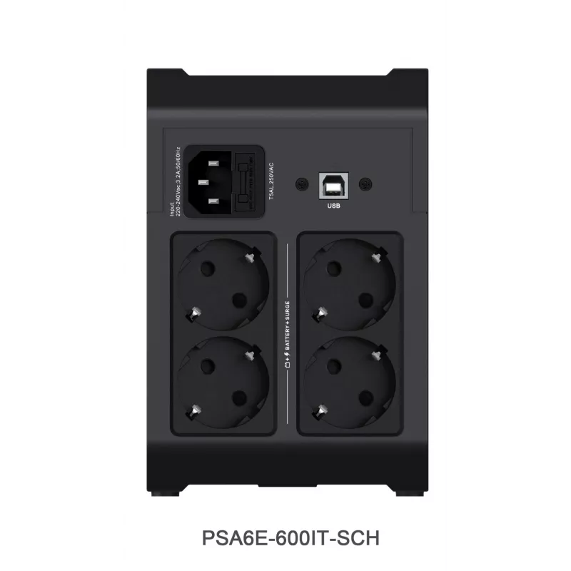 Vertiv PowerUPS 200 Essential PSA6E-600IT-SCH, 600VA/315W, line-interaktiivne, 0,6 kVA, 315 W, siinus, 140 V, 290 V