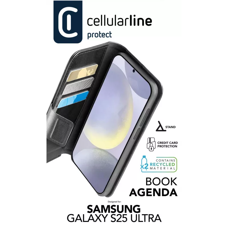 Cellularline Book Agenda - Galaxy S25 Ultra nahkefektiga raamatustiilis ümbris magnetilise sulguriga
