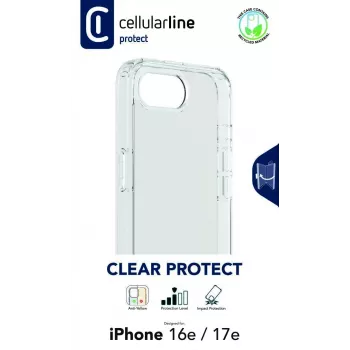 Cellularline Clear Protect - iPhone 16e/17e kõva ümbris kummist äärtega
