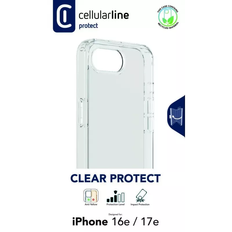 Cellularline Clear Protect - iPhone 16e/17e kõva ümbris kummist äärtega