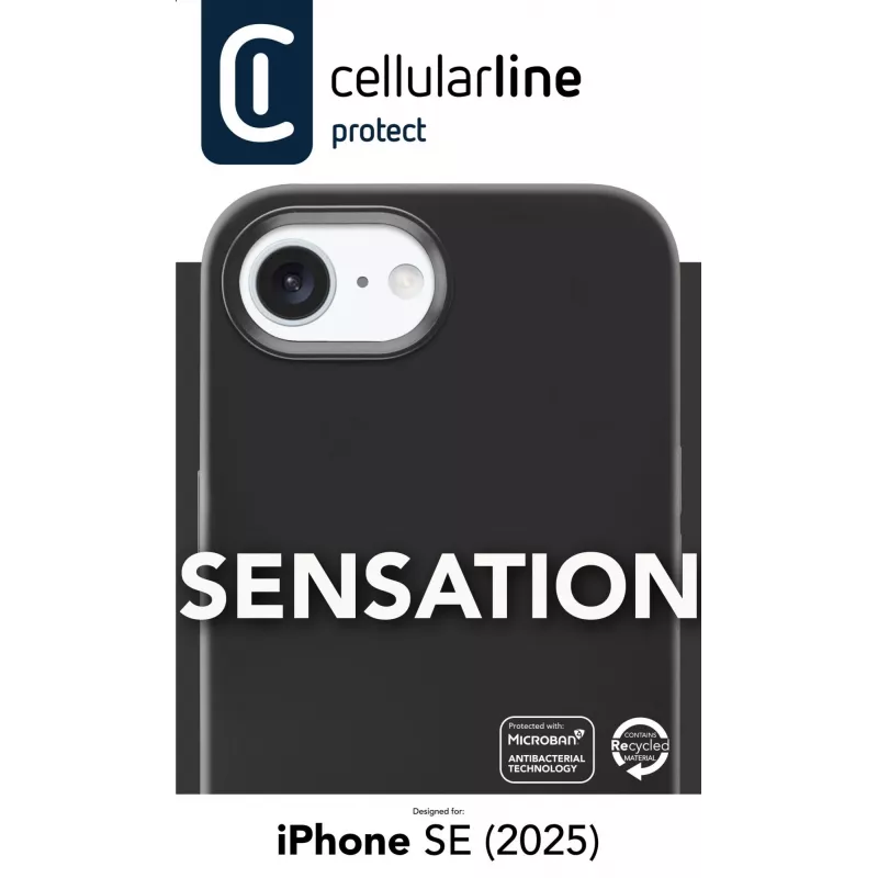 Cellularline Sensation - iPhone 16e/17e pehme puutega silikoonümbris sisseehitatud Microban® antibakteriaalse tehnoloogiaga