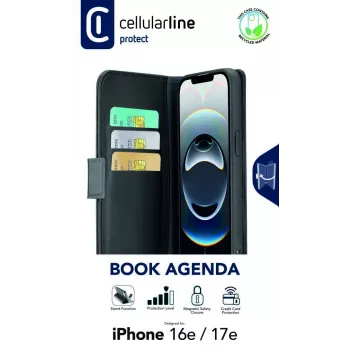 Cellularline Book Agenda - iPhone 16e/17e nahkeffektiga raamatustiilis ümbris magnetkinnitusega