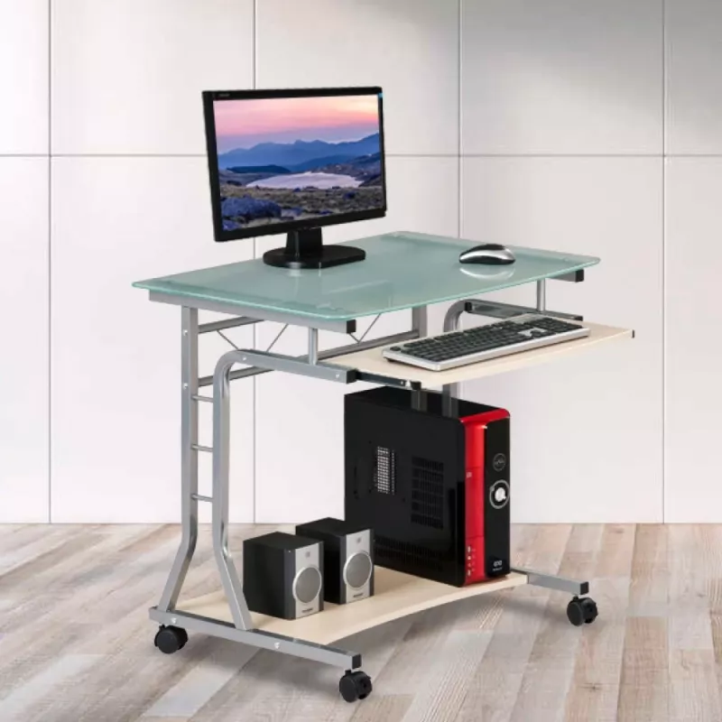 Techly kompaktne arvutilaud metallist ja klaasist ratastega ICA-TB 3791A