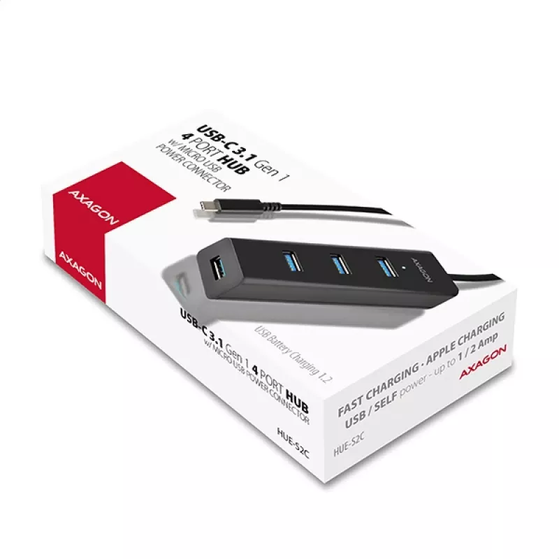 Axagon HUE-S2C liidesejaotur USB 3.2 Gen 1 (3.1 Gen 1) Type-A 5000 Mbit/s Must