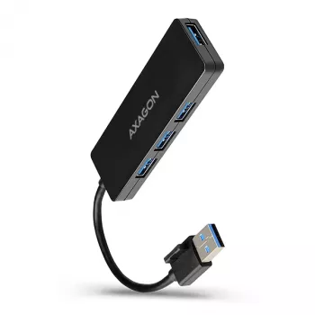 Axagon SuperSpeed USB õhuke jaotur, hostiliides: USB 3.2 Gen 1 (3.1 Gen 1) Type-A, jaoturiliidesed: USB 3.2 Gen 1 (3.1 Gen 1) Type-A, 5000 Mbit/s, must, plastik, 0,14 m