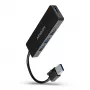 Axagon SuperSpeed USB õhuke jaotur, hostiliides: USB 3.2 Gen 1 (3.1 Gen 1) Type-A, jaoturiliidesed: USB 3.2 Gen 1 (3.1 Gen 1) Type-A, 5000 Mbit/s, must, plastik, 0,14 m