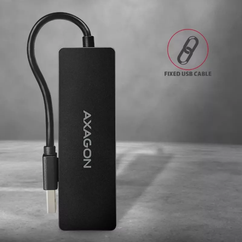 Axagon SuperSpeed USB õhuke jaotur, hostiliides: USB 3.2 Gen 1 (3.1 Gen 1) Type-A, jaoturiliidesed: USB 3.2 Gen 1 (3.1 Gen 1) Type-A, 5000 Mbit/s, must, plastik, 0,14 m