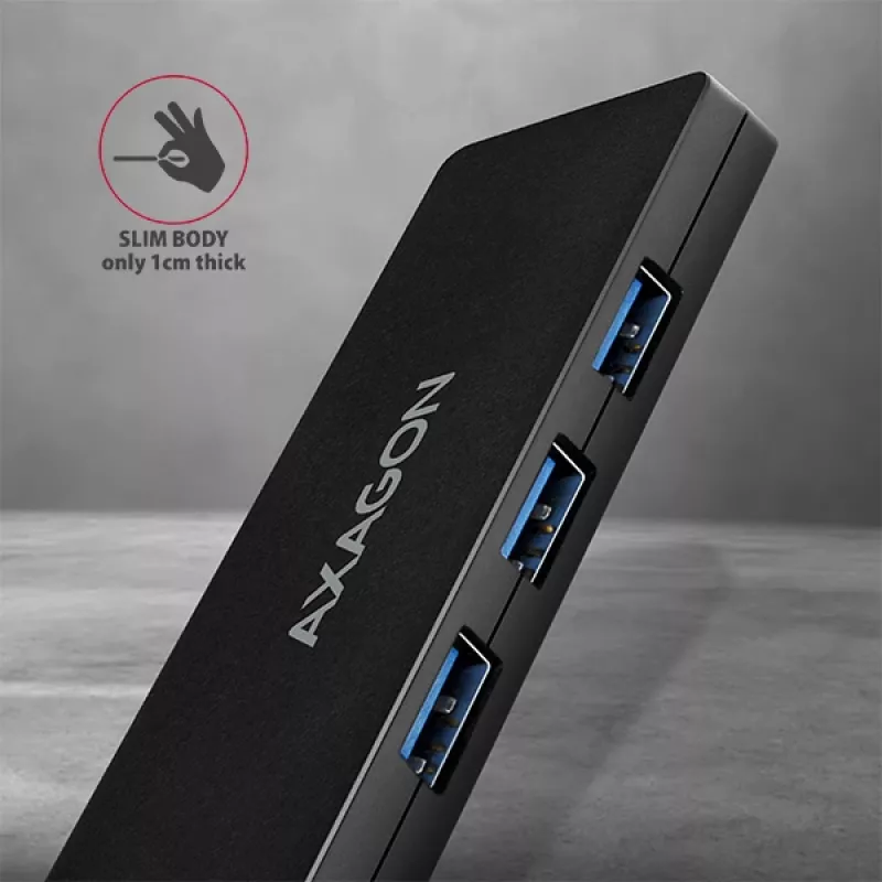 Axagon SuperSpeed USB-C õhuke hub, USB 3.2 Gen 1 (3.1 Gen 1) USB-C, USB 3.2 Gen 1 (3.1 Gen 1) Type-A, 5000 Mbit/s, must, plastik, 0.14 m