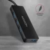 Axagon SuperSpeed USB-C õhuke hub, USB 3.2 Gen 1 (3.1 Gen 1) USB-C, USB 3.2 Gen 1 (3.1 Gen 1) Type-A, 5000 Mbit/s, must, plastik, 0.14 m