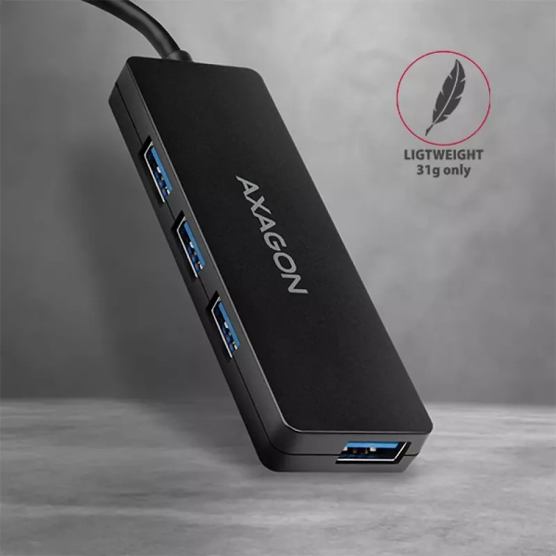 Axagon SuperSpeed USB-C õhuke hub, USB 3.2 Gen 1 (3.1 Gen 1) USB-C, USB 3.2 Gen 1 (3.1 Gen 1) Type-A, 5000 Mbit/s, must, plastik, 0.14 m