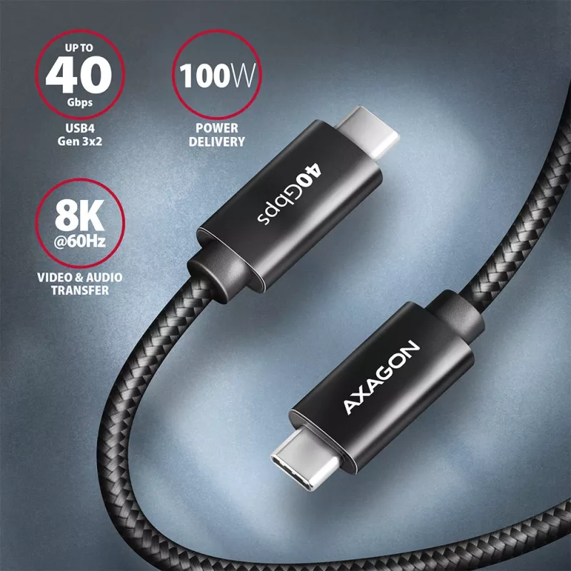 Axagon BUCM432-CM10AB USB-kaabel USB4 Gen 3x2 1 m USB C Must