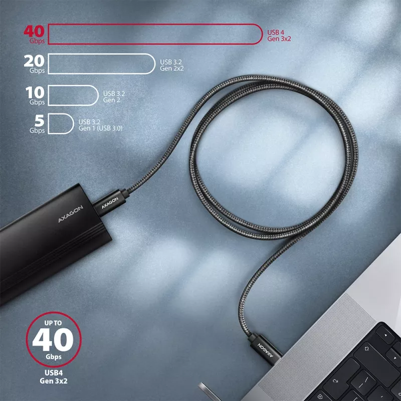 Axagon BUCM432-CM10AB USB-kaabel USB4 Gen 3x2 1 m USB C Must