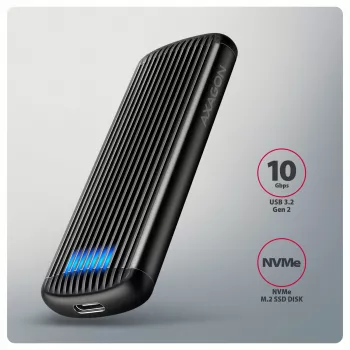 AXAGON EEM2-SC väline USB-C 10Gbps kruvideta metallist M.2 NVMe SSD korpus, ühe pesaga, hall
