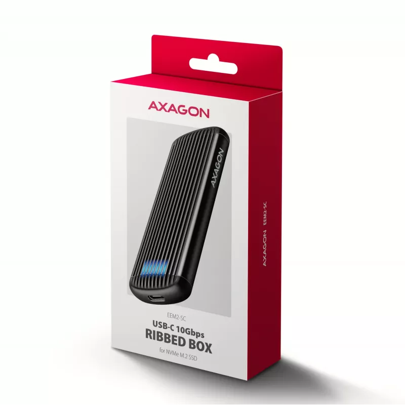 AXAGON EEM2-SC väline USB-C 10Gbps kruvideta metallist M.2 NVMe SSD korpus, ühe pesaga, hall