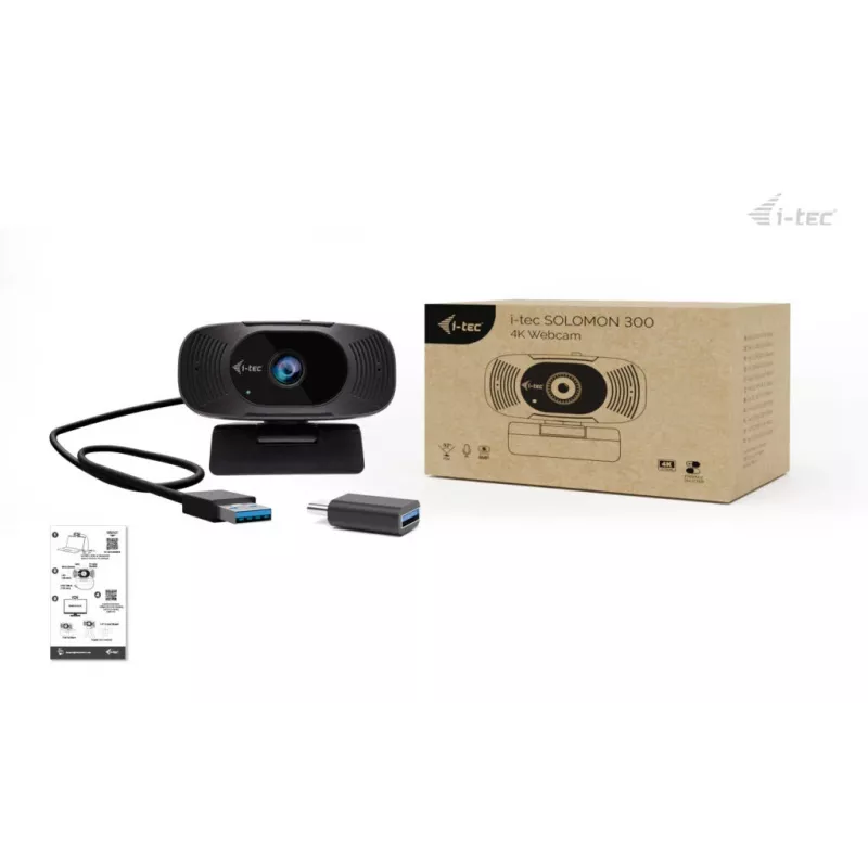 Veebikaamera i-tec SOLOMON 300 4K, USB, 3840×2160, 8,29 MP, klambrikinnitus, must