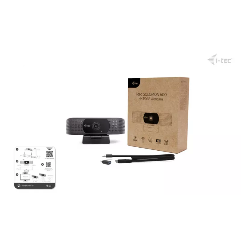Veebikaamera ITEC i-tec SOLOMON 500 4K PDAF — 4K Ultra HD, 3840×2160, USB, klambrikinnitus, must