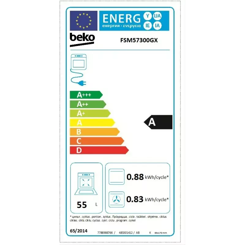 Vabaltseisev pliit BEKO FSM57300GX — keraamiline pliidiplaat 4 tsooniga, elektriahi, roostevaba teras, 50 cm
