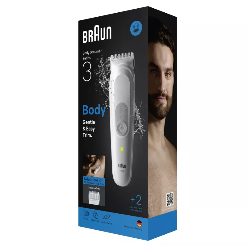 Kehahooldustrimmer ja pardel BRAUN Series 3 BG3530 — hall, sisseehitatud NiMH aku, 80 min tööaeg, 42×156 mm