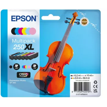 Epson 250XL Violin Claria Photo HD tindikassett 6 tk originaal suure (XL) mahutavusega must, tsüaan, hele-tsüaan, hele-magenta, magenta, kollane