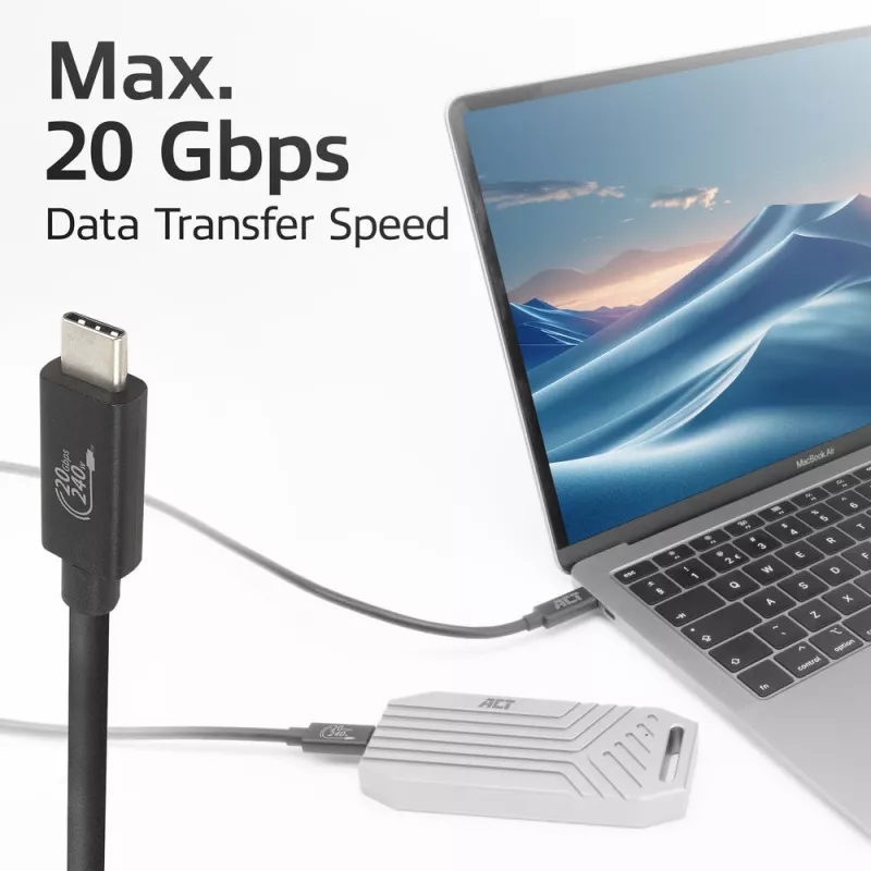 ACT USB4 20Gbps 240W USB USB-C kaabel 2m must USB-IF sertifitseeritud