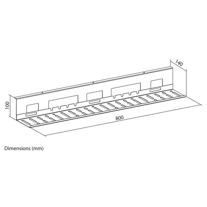 Lauaalune kaablikorraldusalus ACT 80 cm — terasest sirge horisontaalne alus 800×140×100 mm