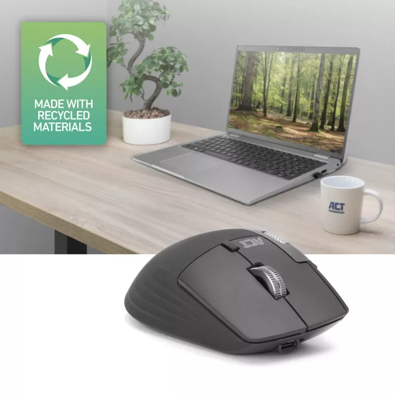 ACT AC5147 juhtmevaba lasermängur — paremakäeline, RF + Bluetooth, 4800 DPI, 6 nuppu, hall
