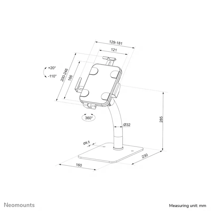 Neomounts DS15-625BL1 tahvelarvuti alus laud 7,9-11 tolli - lukustatav - universaalne