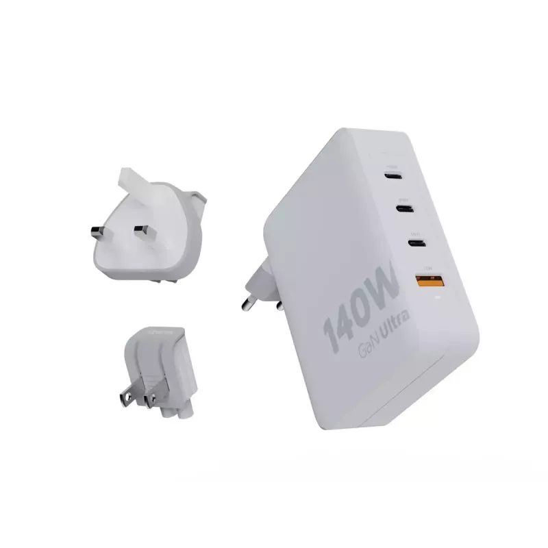 Kaasaskantav 140 W GaN reisilaadija Xtorm XVC2140, 3× USB-C PD porti ja 2 m USB-C kaabel, valge