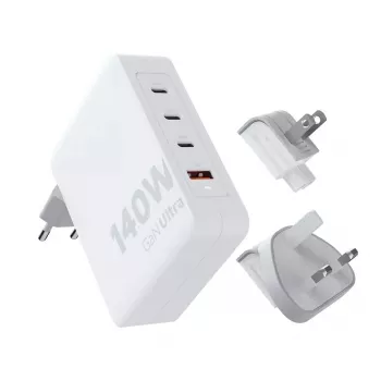 Kaasaskantav 140 W GaN reisilaadija Xtorm XVC2140, 3× USB-C PD porti ja 2 m USB-C kaabel, valge