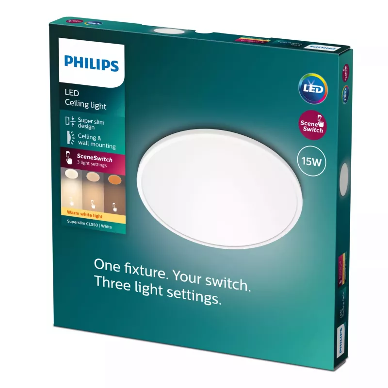 Philips Functional Super õhuke Ceiling Light 15 W, LED, mittevahetatav(ad) lamp(lambid), 2700 K, 1300 lm, IP20, valge