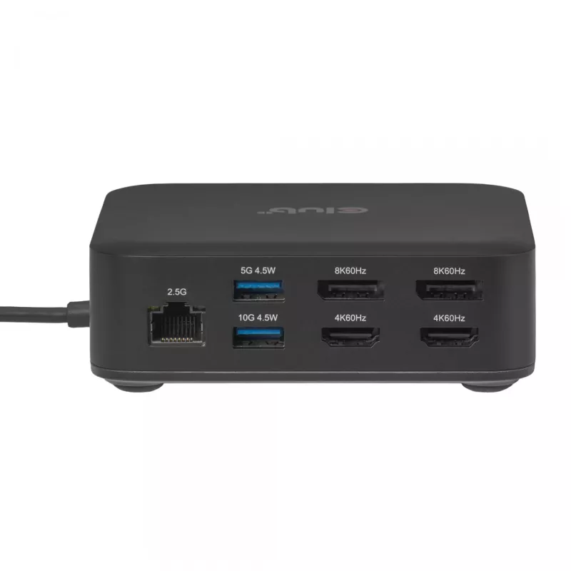 USB-C nelja ekraaniga DisplayLinki dokkimisjaam CLUB 3D CSV-2542 — 2× DisplayPort 8K60Hz, 2× HDMI 4K60Hz, PD 100 W, 2,5G Ethernet