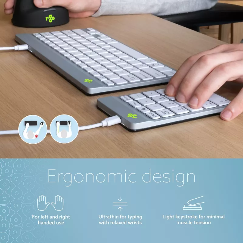 R-Go Tools numbriklahvistik R-Go Numpad Break, ergonoomiline numbriklahvistik pausitarkvaraga, juhtmega, valge