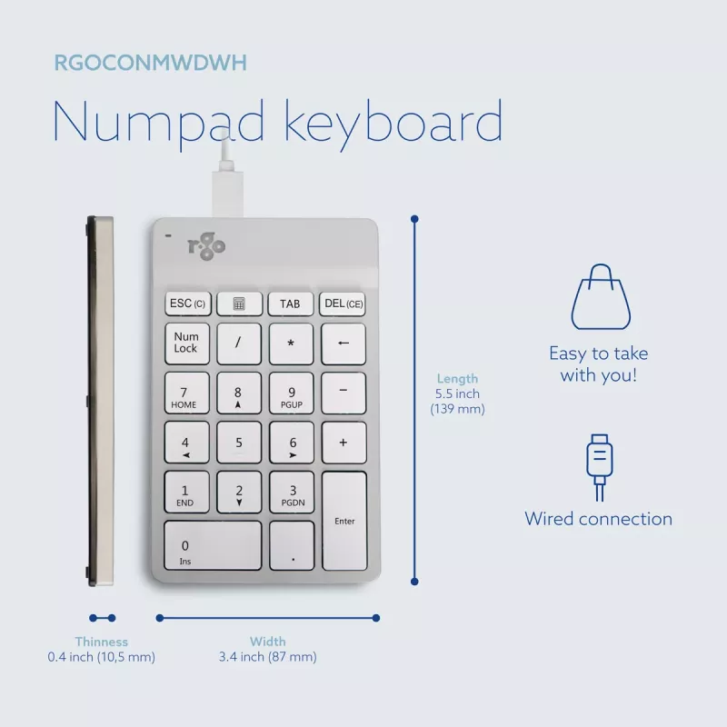 R-Go Tools numbriklahvistik R-Go Numpad Break, ergonoomiline numbriklahvistik pausitarkvaraga, juhtmega, valge