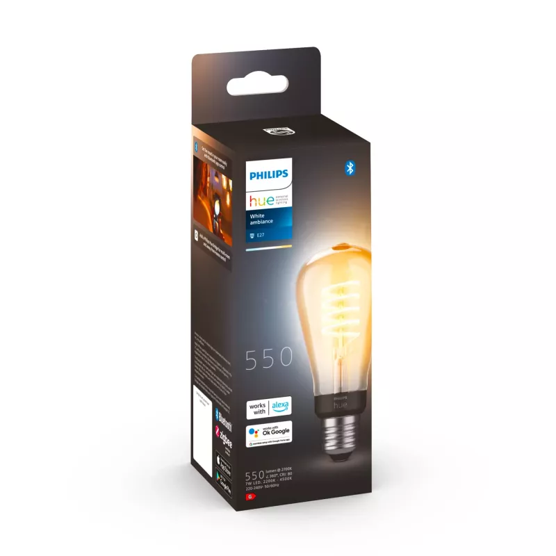 Philips ST64 – E27 nutipirn, nutipirn, Bluetooth/Zigbee, LED, E27, ST64, soe valge, jahe valge