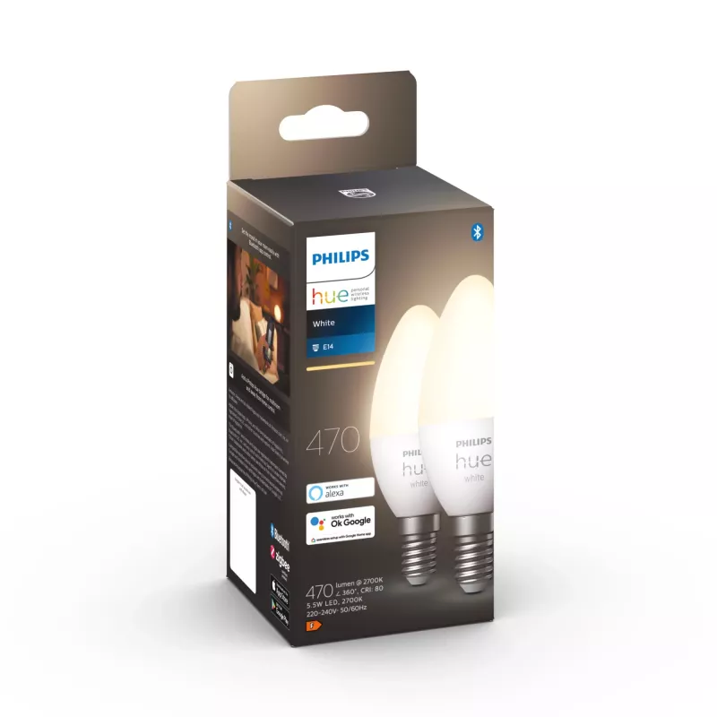 Nutikas pirn Philips Hue Valge Candle E14 Bluetooth Zigbee 2-pakend