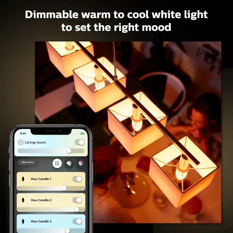 Nutipirn Philips Hue Valge Candle E14, Bluetooth, 6 kWh/1000 h, vahelduvvool, valge, mõõdud 72×55×174 mm