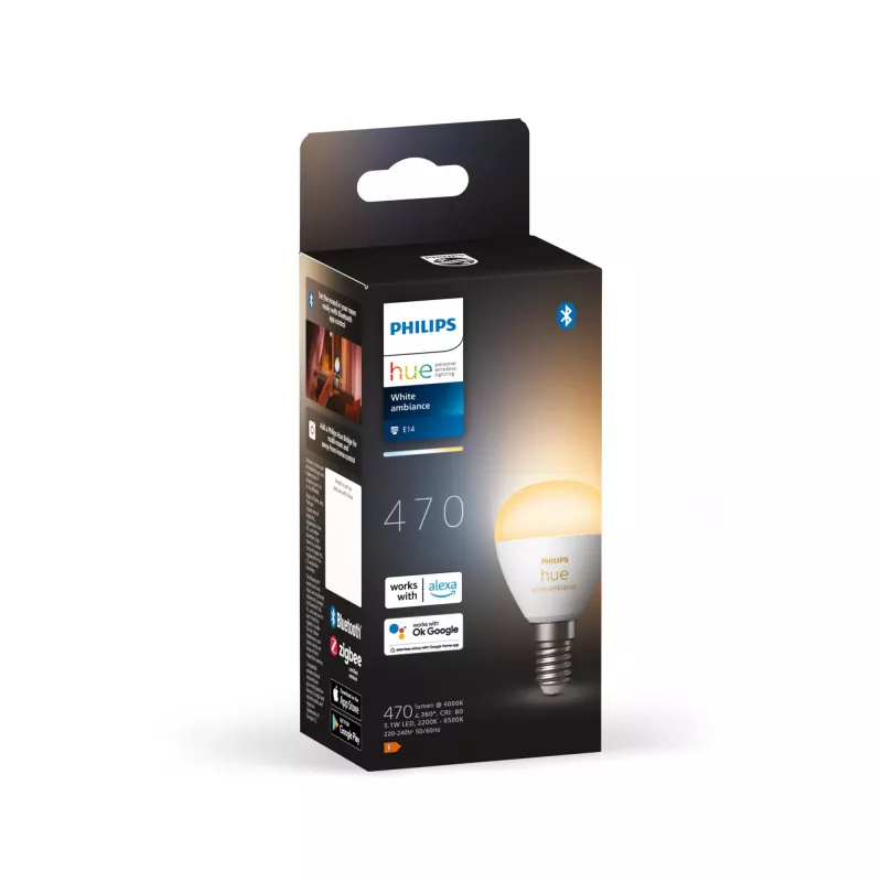 Philips Hue Valge ambience Lustre – E14 nutipirn, Nutipirn, Bluetooth/Zigbee, Valge, LED, E14, P45