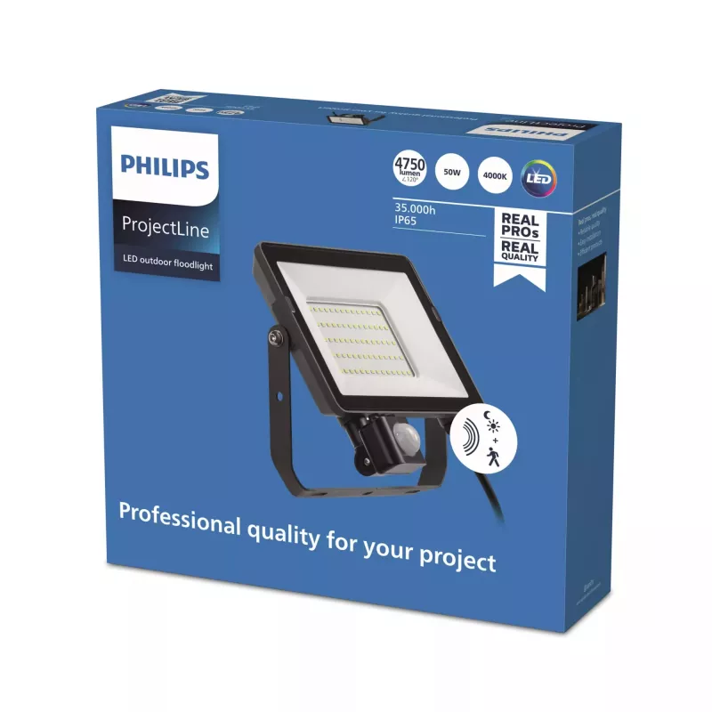 Floodlight Philips LED 50 W 4000 K IP65 Must — välistingimustesse mõeldud LED-prožektor, 50 W, neutraalne valge