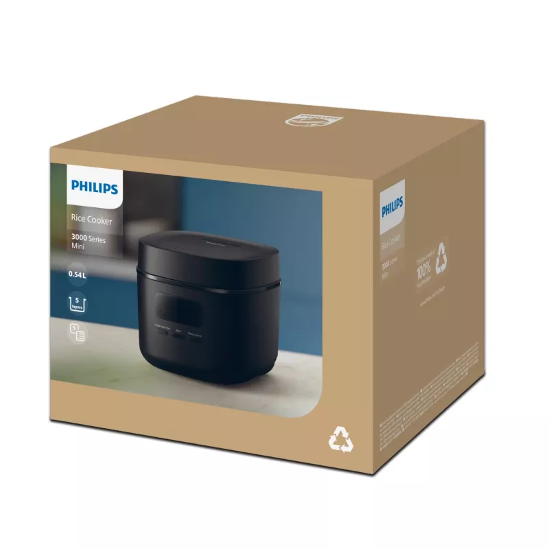 Riisikeetja Philips 3000 seeria HD3080/80, 0,54 L, 400 W, must, nuppjuhtimine