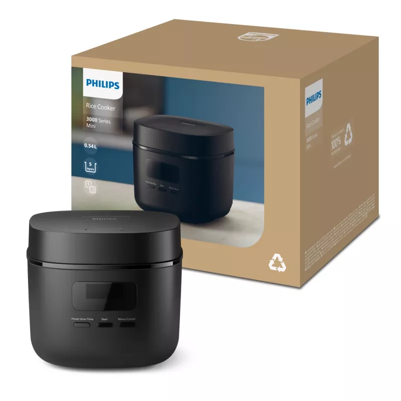 Riisikeetja Philips 3000 seeria HD3080/80, 0,54 L, 400 W, must, nuppjuhtimine