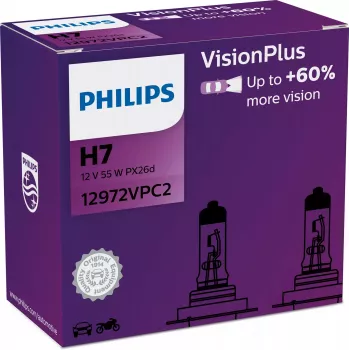 Philips VisionPlus 12972VPC2 Suurem ohutus ja mugavus, 55 W, 12 V, H7, Halogen, 2 tk