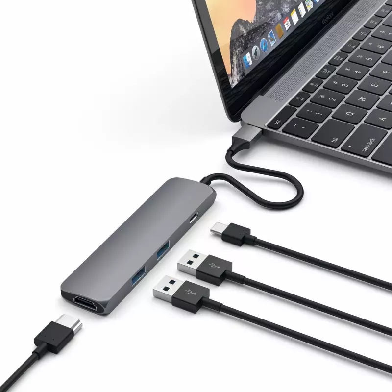 Satechi ST-CMAM sülearvuti dokk/pordireplikaator USB 3.2 Gen 1 USB-C, HDMI, USB-A, USB-C, hall, alumiinium